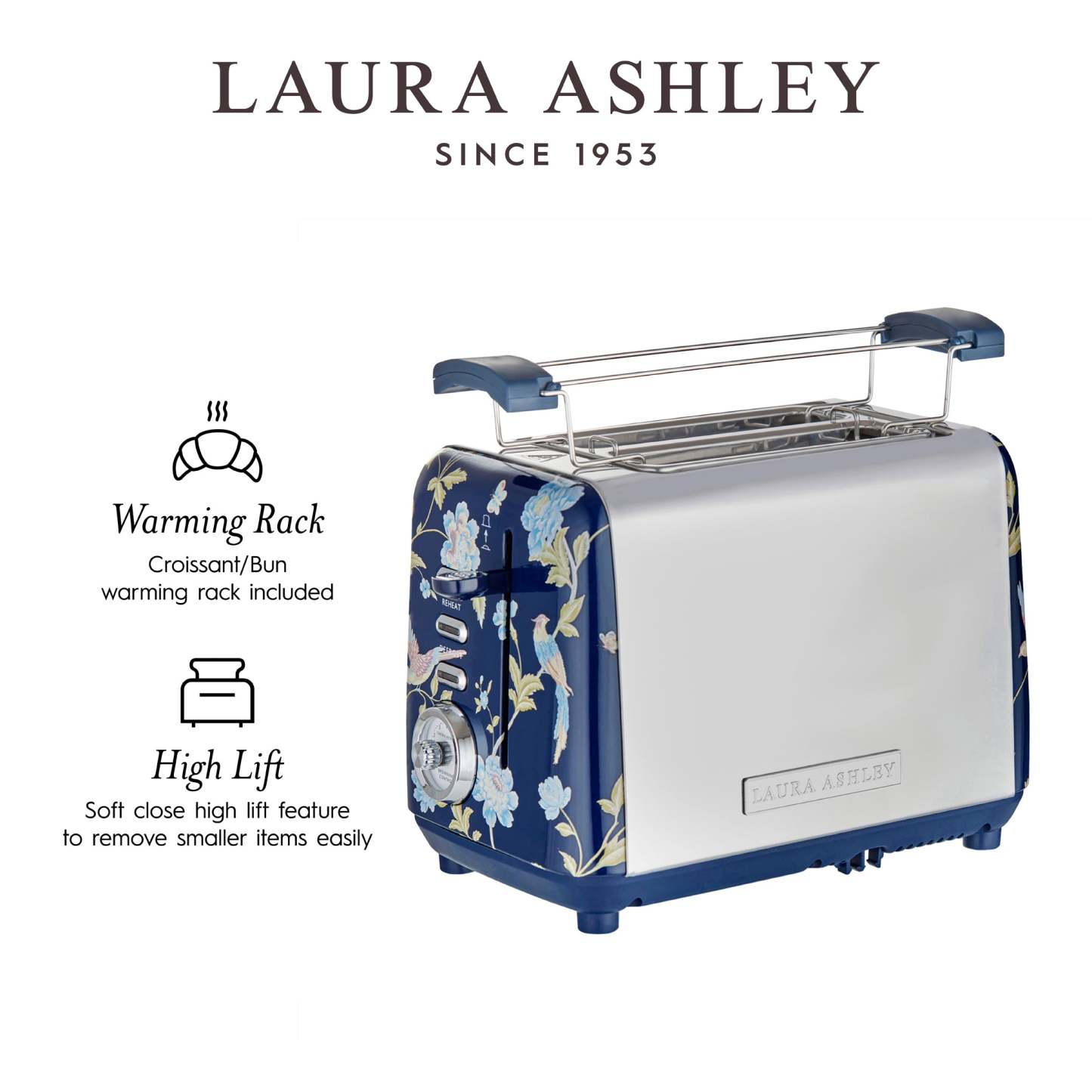 Laura Ashley Grille-pain à 2 tranches en acier inoxydable, bleu marine d'Elveden - VQ-SBT582-LAEN-CA