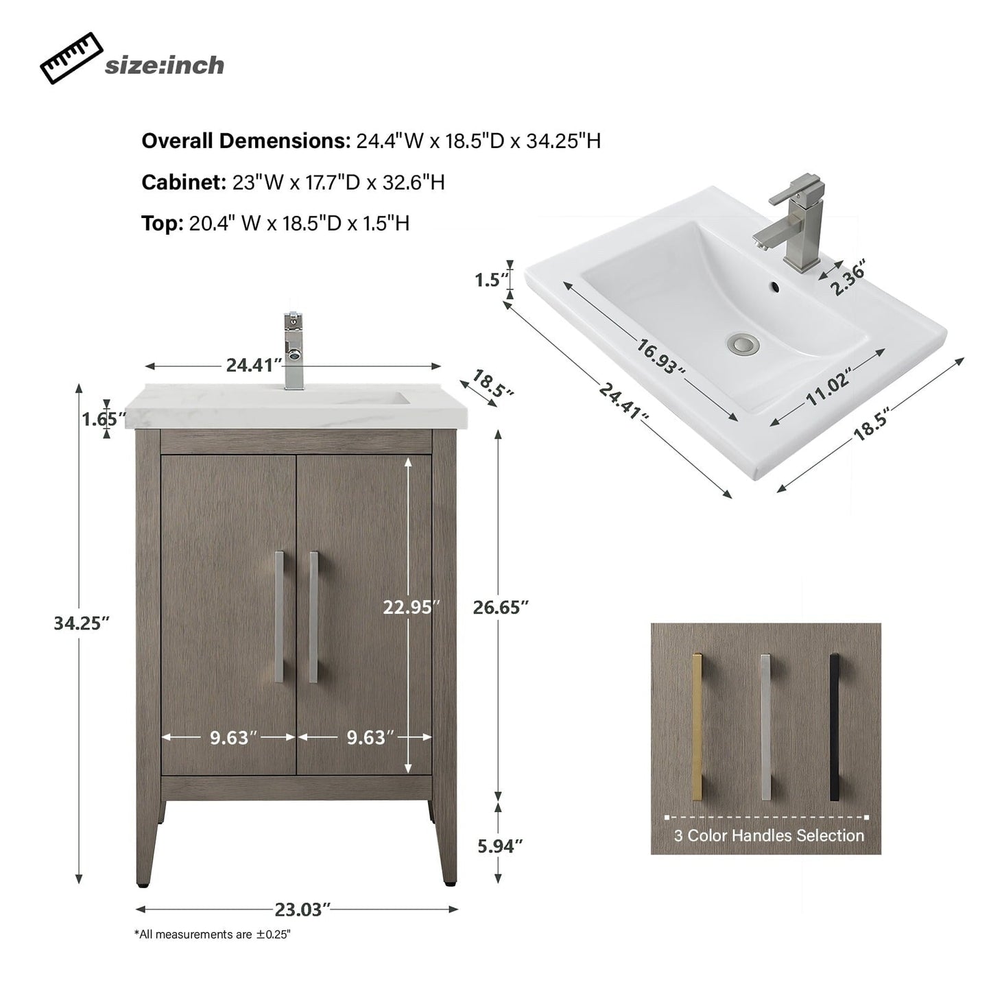 Meuble-lavabo simple Vanity Art 20, 24 ou 30 avec dessus en céramique