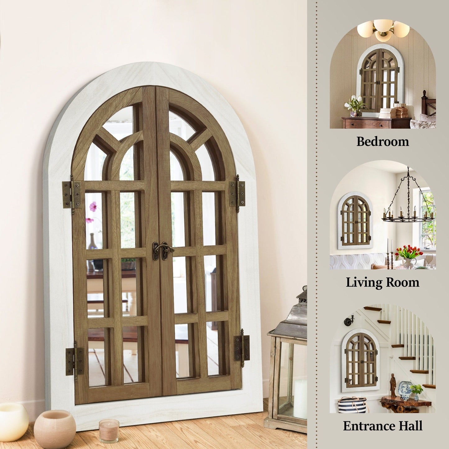 Miroir mural arqué à carreaux de style ferme