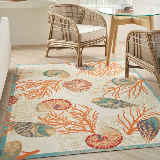 Tapis d'intérieur/extérieur Waverly Sun & Shade Shore Thing Tropical Sea Shell Floral
