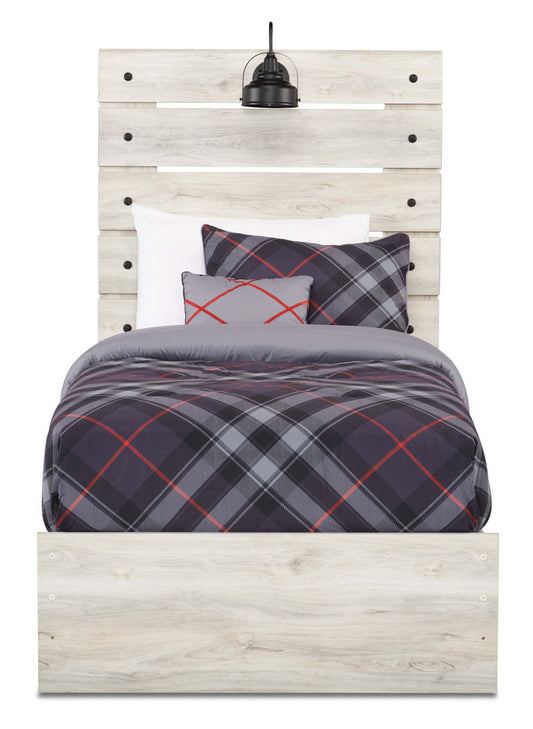 Lit à panneaux Abby avec tête de lit et cadre pour enfants, LED, USB, blanc - Taille simple | Lit à panneau Abby pour enfants avec tête de lit, cadre de lit, éclairage à DEL et port USB, blanc -…