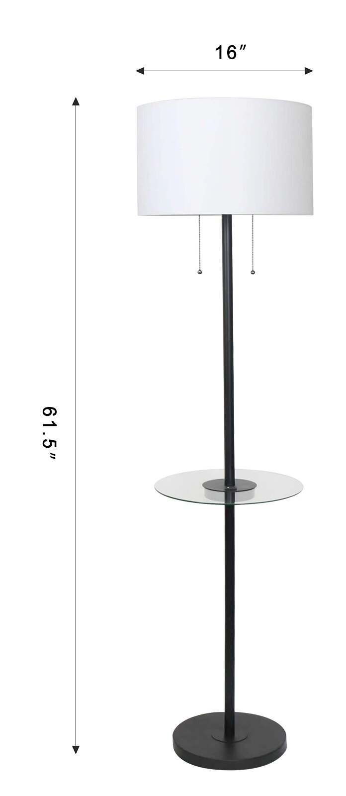 Kort & Co. Alban 26 Black Lampadaire avec chargement USB et table d'appoint intégrée|Lampe à pied Alban de Kort & Co. de 26 po noire avec recharge USB et table d'appoint intégrée