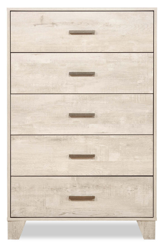 Commode de chambre à coucher Arbor, 5 tiroirs, 31,5 L x 48,4 H - Bois flotté blanc | Commode verticale de chambre à coucher Arbor de 31,5 po (L) x 48,4 po (H) à 5 tiroirs - bois de grève blanc