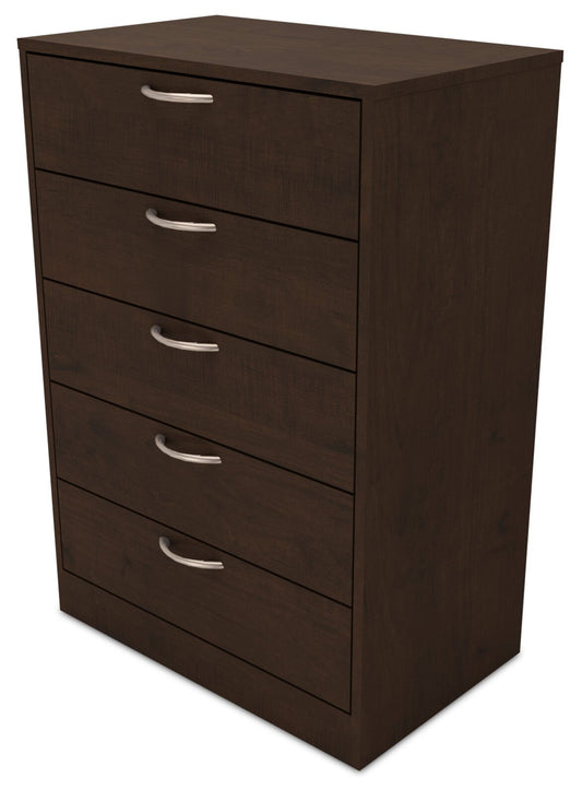 Commode de chambre à coucher Arlo, 5 tiroirs, 23,6 l x 36,2 h, fabriquée au Canada - Brun expresso | Commode verticale Arlo de 23,6 po (L) x 36,2 po (H) à 5 tiroirs pour la chambre à coucher, fabriquée au Canada - brun expresso