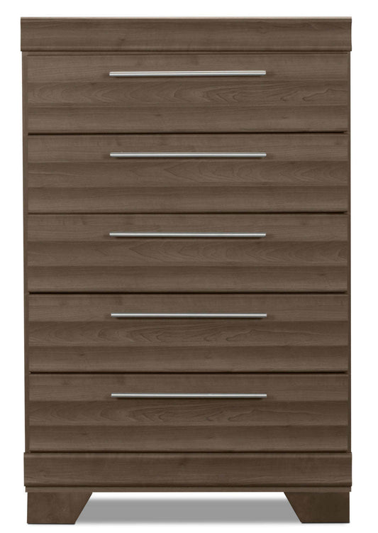 Commode de chambre à coucher Olivia, 5 tiroirs, 31 l x 47,9 h, fabriquée au Canada - Gris | Commode verticale Olivia de 31 po (L) x 47,9 po (H) à 5 tiroirs pour la chambre à coucher, fabriquée au Canada - grise