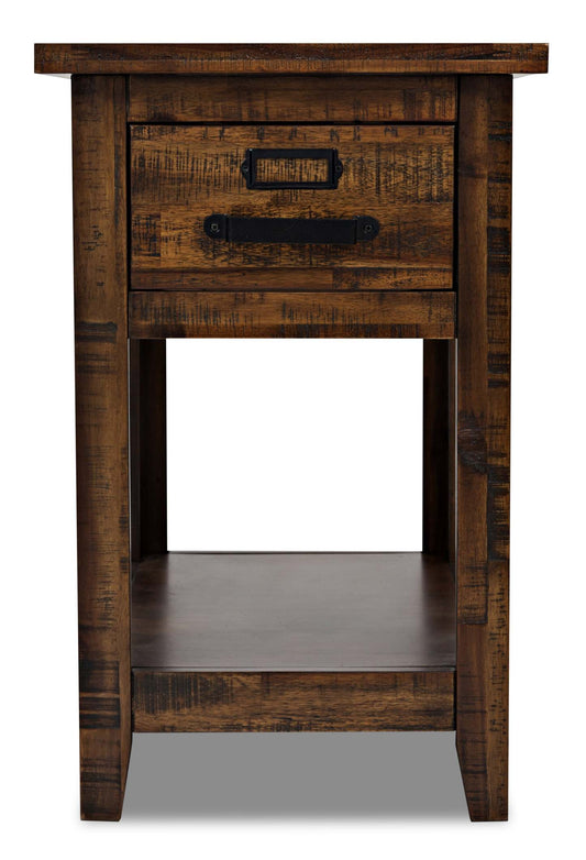 Casey 16 Rustic Chairside Table with Storage and Shelf - Brown Wood|Table de fauteuil rustique Casey de 16 po avec rangement et tablette - bois brun