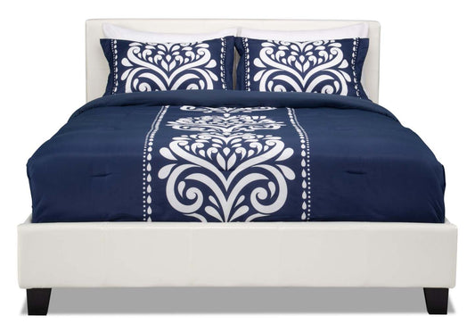 Lit rembourré Chase en tissu de cuir végétalien blanc - Pleine grandeur | Lit rembourré Chase en tissu de cuir végétalien blanc - format lit double