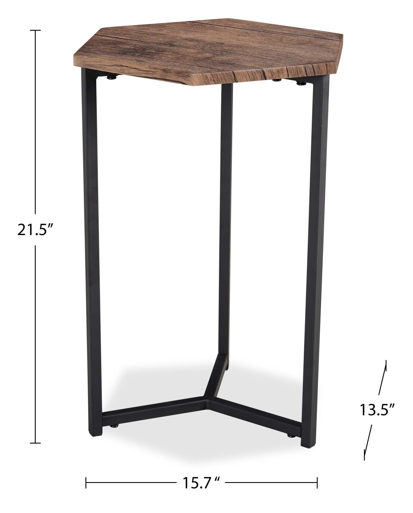 Cleo 15.7 Chairside Table - Marron avec Pieds Métal Noir|Table de fauteuil Cleo de 15,7 po - brune avec pattes en métal noir