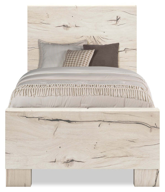 Lit à panneaux Derekson avec tête de lit et cadre pour enfants, blanc rustique - taille simple | Lit à panneaux Derekson pour enfants avec tête de lit et cadre de lit, blanc rustique - format lit simple