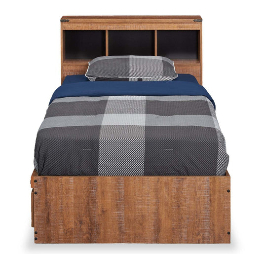 Ensemble de lit Mates en bois flotté avec tête de lit bibliothèque pour enfants, marron - Taille simple | Ensemble lit matelot et tête de lit bibliothèque Driftwood pour enfants, brun - format lit simple