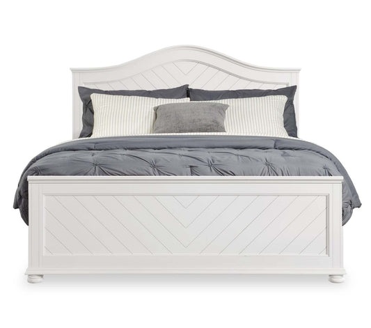 Lit à panneaux Ella avec tête de lit et cadre, motif chevron, blanc - King Size | Lit à panneaux Ella blanc avec tête de lit, cadre et motif de chevrons - format très grand lit