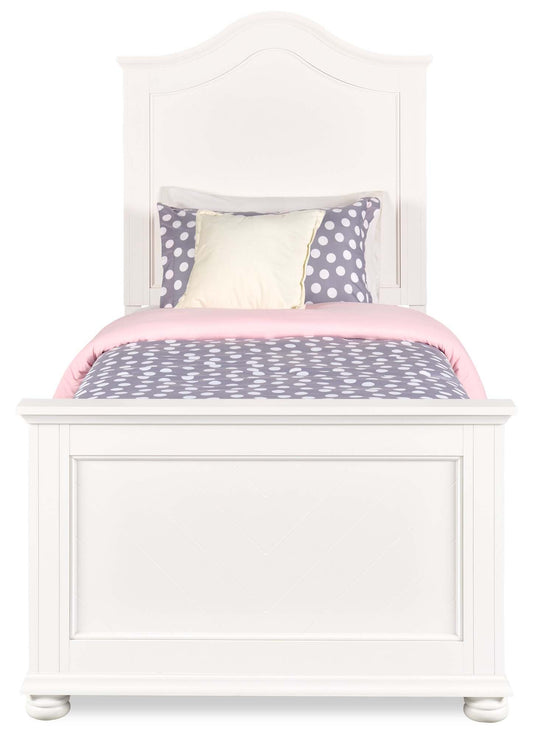 Lit à panneaux Ella avec tête de lit et cadre pour enfants, motif chevron, blanc - Taille double | Lit à panneaux Ella blanc pour enfants avec tête de lit, cadre et motif de chevrons - format lit simple
