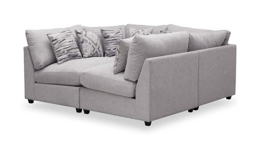 Scott Living Evolve Modular 4-Piece Linen-Look Fabric Pit Sofa Sectional with Feather Down Cushions - Grey | Canapé sectionnel modulaire Evolve de Scott Living 4 pièces en tissu d'apparence lin avec coussins en duvet et plumes - gris