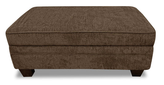Fabriqué au Canada Febe 26 Pouf de rangement en tissu chenille avec pieds en bois - Marron | Pouf de rangement Febe de 26 po fabriqué au Canada en tissu de chenille avec pattes en bois - brun