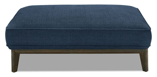 Cindy Crawford Home Pouf Gena 45 en tissu d'apparence lin avec base et pieds en bois - Bleu nuit | Pouf Gena de Cindy Crawford Home de 45 po en tissu d'apparence lin avec base et pattes en bois - bleu minuit