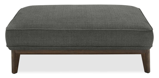 Cindy Crawford Home Pouf Gena 45 en tissu d'apparence lin avec base et pieds en bois - Gris anthracite | Pouf Gena de Cindy Crawford Home de 45 po en tissu d'apparence lin avec base et pattes en bois - gris anthracite