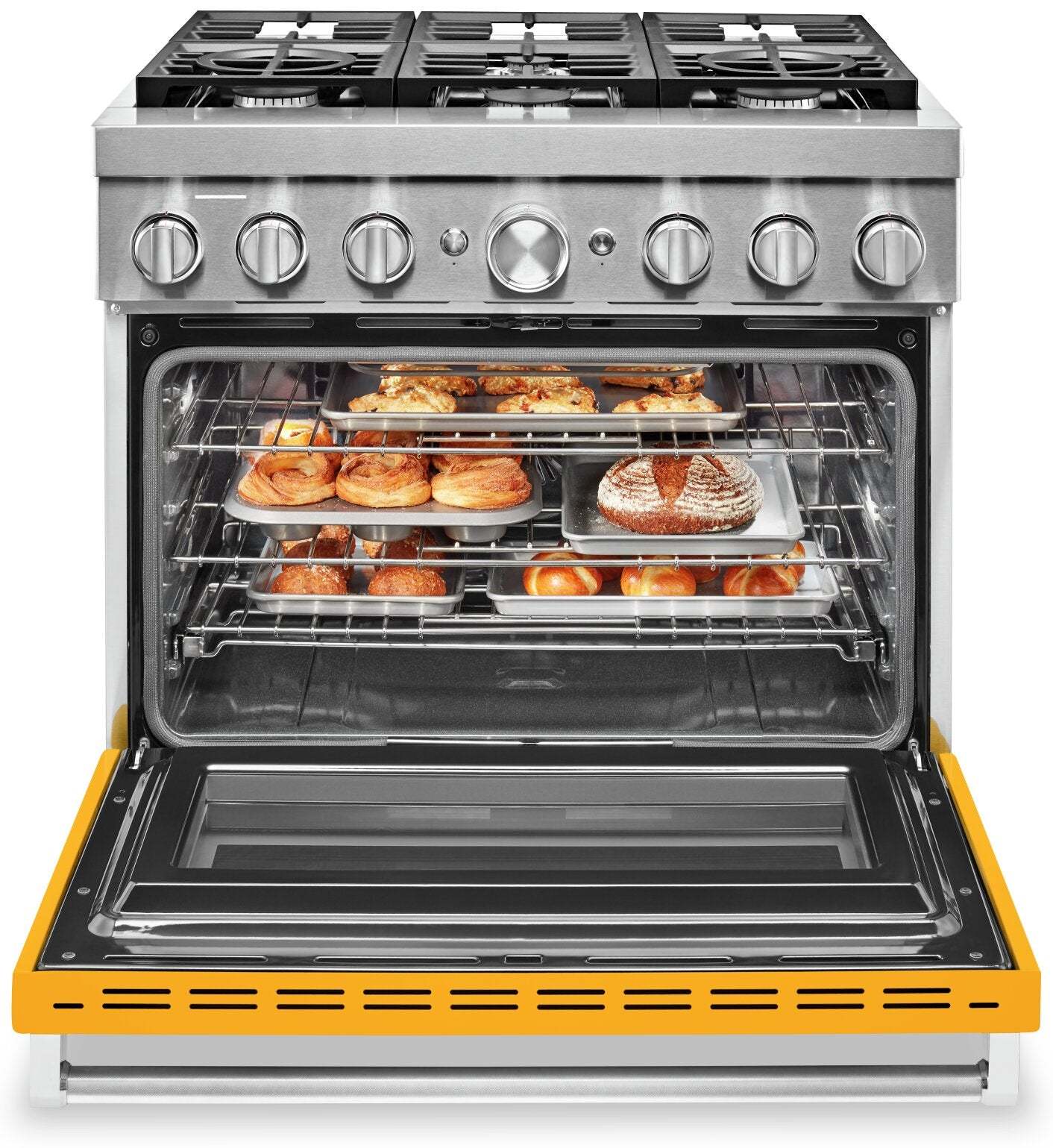 Cuisinière intelligente à gaz KitchenAid de 5,1 pi³ avec nettoyage automatique - poivron jaune - KFGC506JYP
