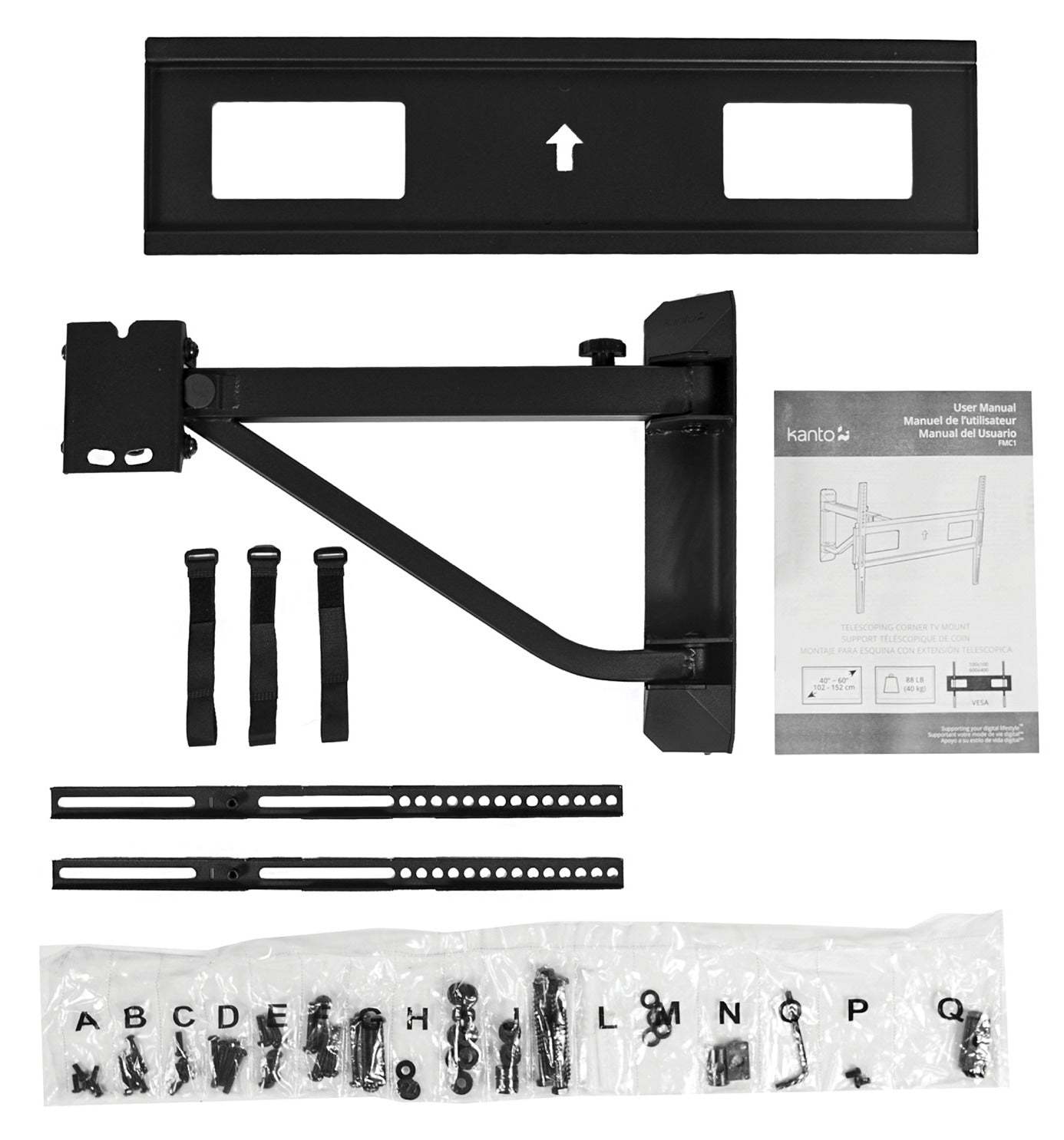Kanto FMC1 Support mural télescopique en pièce pour téléviseurs de 40 à 60 pouces|Support mural télescopique en pièce Kanto FMC1 pour téléviseurs de 40 po à 60 po|FMC1TVCM