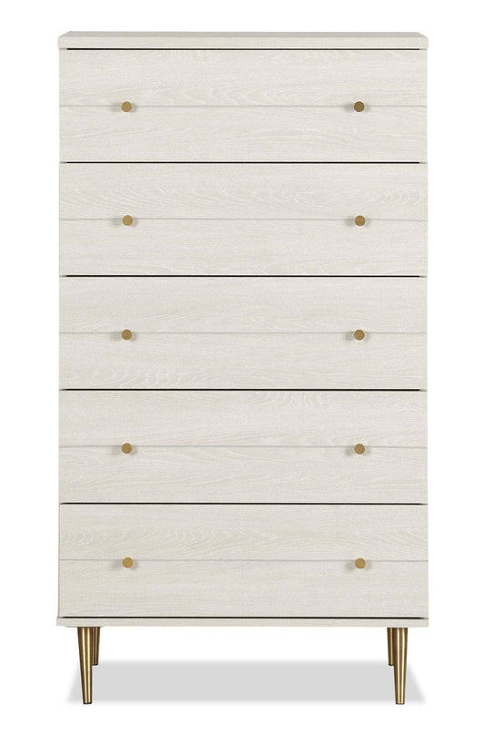 Lake Bedroom Chest of Drawers, 5-Drawer, 29W x 52H, Made in Canada, Glam - White | Commode verticale somptueuse Lake de 29 po (L) x 52 po (H) à 5 tiroirs pour la chambre à coucher, fabriquée au Canada - blanche