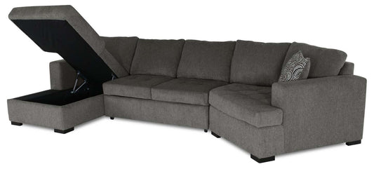 Fabriqué au Canada Legend 3 pièces sectionnel avec lit-couché en tissu de chenille à droite avec chaise longue - brun étain