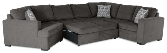 Made in Canada Legend 3-Piece Left-Facing Chenille Fabric Cuddler Sleeper Sectional - Pewter Brown | Canapé-lit sectionnel de gauche Legend 3 pièces fabriqué au Canada en tissu de chenille avec fauteuil enveloppant - brun étain