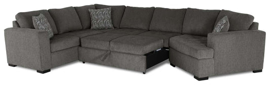 Fabriqué au Canada, sectionnel lit-couché Legend 3 pièces en tissu de chenille avec fauteuil enveloppant - brun étain
