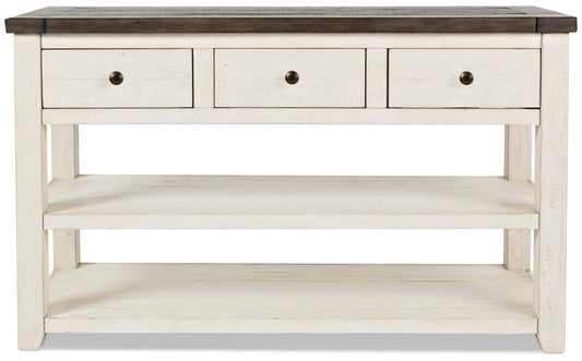 Madison 50 Rustic Sofa Table with Storage and Shelf - White Wood|Table de salon rustique Madison de 50 po avec rangement et tablette - bois blanc