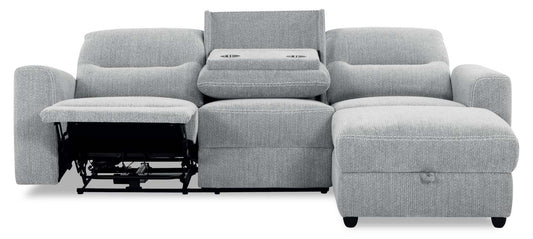 Sofa sectionnel de droite à inclinaison électrique Meadow 2 pièces en tissu de chenille avec fauteuil long de rangement - gris rivière