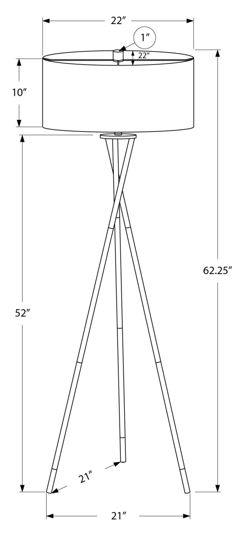 Lampadaire Tripode en Métal Noir 62|Lampe à pied de style trépied de 62 po en métal noir