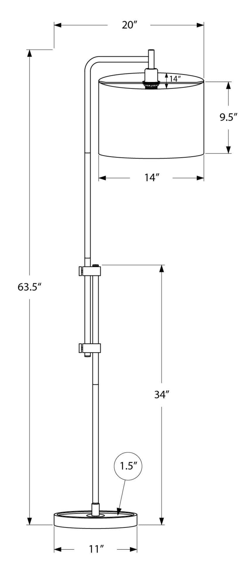 Lampadaire 63 Brass Metal|Lampe à pied de 63 po en métal laiton