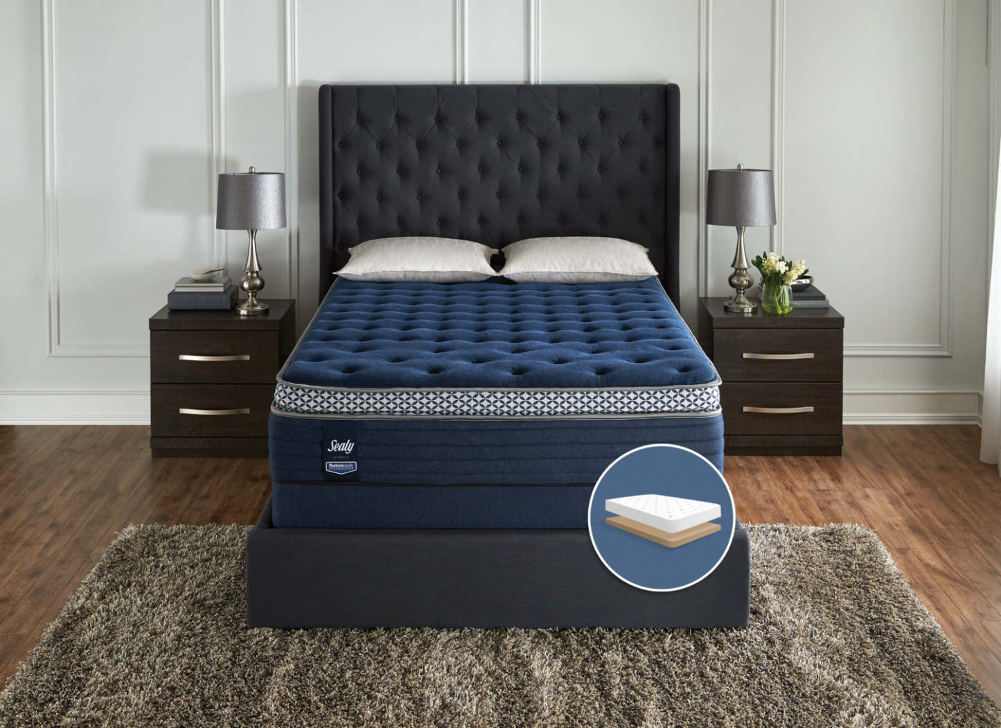 Sealy Posturepedic Ultimate Abbotswell Plush Pillow-Top Low-Profile King Mattress Set|Ensemble moelleux et sommier profil bas Abbotswell Posturepedic Ultimate Sealy pour très grand lit