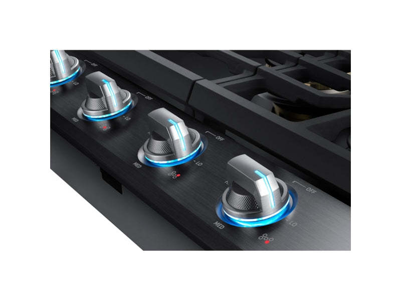 Surface de cuisson à gaz intelligente Samsung de 30 po à 5 brûleurs avec brûleur double puissant de 22 000 BTU + plaque de cuisson et grille à wok - Noir …
