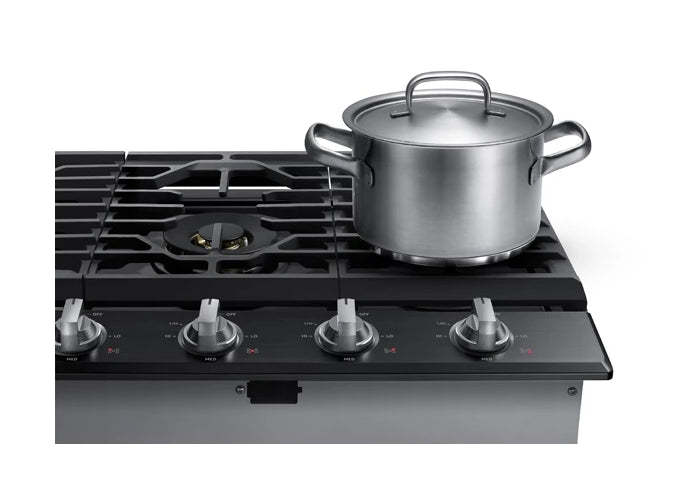 Surface de cuisson à gaz intelligente Samsung de 36 po à 5 brûleurs avec brûleur double puissant de 22K BTU + plaque de cuisson et grille à wok - Noir …