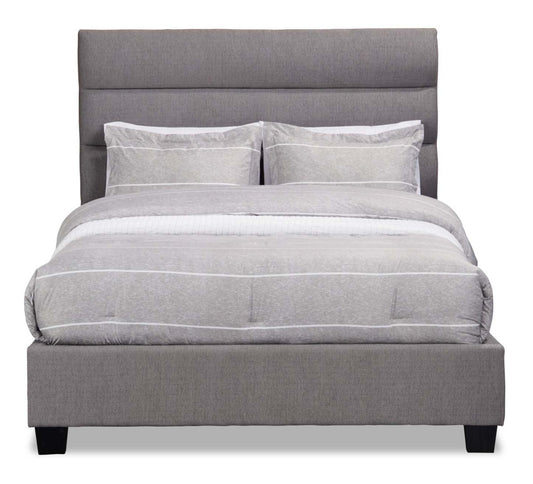 Lit rembourré Naya en tissu gris, capitonné - Queen Size | Lit rembourré Naya en tissu gris capitonné - format grand lit