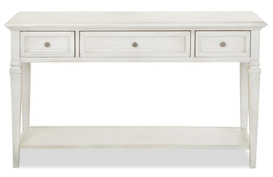 Table de canapé traditionnelle Newman 50 avec rangement et étagère - Pin blanc albâtre|Table de salon traditionnelle Newman de 50 po avec rangement et étagère - pin blanc albâtre