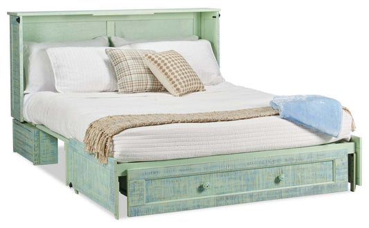 Lit armoire Parker avec matelas en mousse à mémoire de forme, Seafoam - Queen Size | Armoire-lit Parker avec matelas en mousse à mémoire de forme, écume de mer - format grand lit