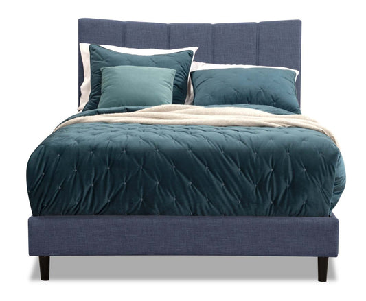 Paseo Upholstered Platform Bed in Navy Fabric - Full Size | Lit plateforme rembourré Paseo en tissu bleu marine - format lit double