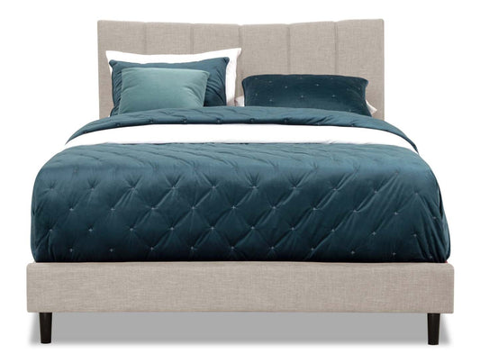 Paseo Upholstered Platform Bed in Taupe Fabric - Queen Size | Lit plateforme rembourré Paseo en tissu taupe - format grand lit