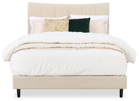 Lit plateforme Paseo en tissu de cuir végétalien taupe - Queen Size | Lit plateforme rembourré Paseo en tissu de cuir végétalien taupe - format grand lit