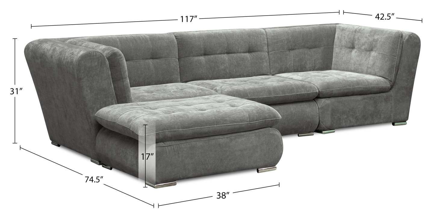 Sofa sectionnel modulaire Plaza de Scott Living 4 pièces en tissu avec pouf - gris