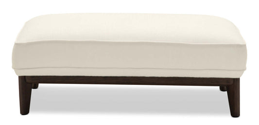 Cindy Crawford Home Pouf Gena 45 en tissu d'apparence lin avec base et pieds en bois - Coton blanc | Pouf Gena de Cindy Crawford Home de 45 po en tissu d'apparence lin avec base et pattes en bois - coton blanc