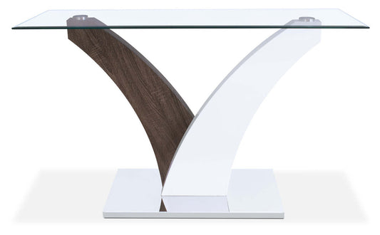 Tuxedo 48 Modern Glass Top Sofa Table - Blanc et Gris avec Base en Métal|Table de salon moderne Tuxedo de 48 po avec dessus en verre - blanche et grise avec base en métal