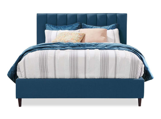 Kort & Co. Lit plateforme rembourré Rain en tissu bleu, capitonné - Pleine grandeur | Lit plateforme rembourré Rain de Kort & Co. en tissu bleu capitonné - format lit double