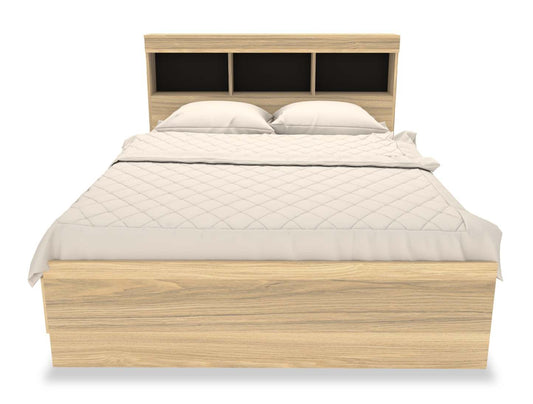 Ensemble de lit Riley Mates avec tête de lit bibliothèque pour enfants, fabriqué au Canada, naturel - pleine grandeur | Lit matelot Riley avec ensemble de tête de lit bibliothèque pour enfants, fabriqué au Canada, naturel - format lit double