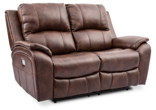 Kory Leather-Look Fabric Power Reclining Loveseat – Pecan|Causeuse à inclinaison électrique Kory en tissu d'apparence cuir - pacane