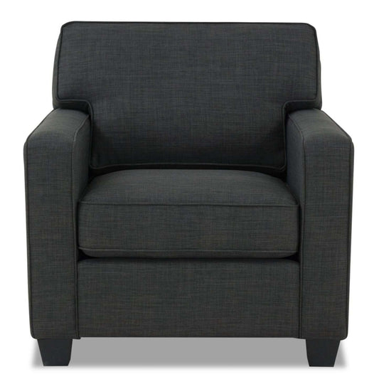 Made in Canada Sawyer 35 Linen-Look Fabric Chair with Reversible Cushions and Track Arms - Charcoal Grey | Fauteuil Sawyer de 35 po fabriqué au Canada en tissu d’apparence lin avec coussins réversibles et accoudoirs rectilignes - gris anthracite
