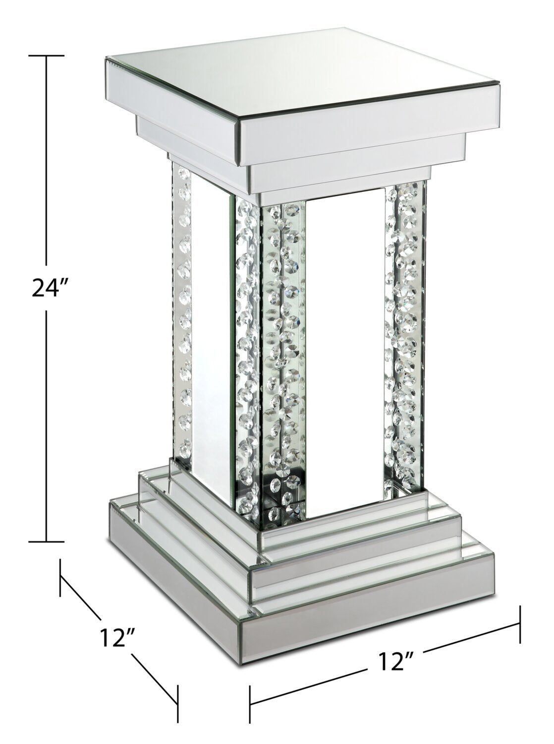 Lisa 12 Mirrored Accent Table with Crystals - Silver|Table d'appoint Lisa de 12 po en miroir avec cristaux - argentée