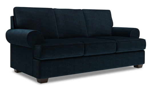 Fabriqué au Canada Canapé Personnalisable Roll 86 Canapé en Tissu Chenille avec Accoudoirs Roulés - Bleu Indigo de Luxe | Canapé Roll de Sofa Lab de 86 po fabriqué au Canada en tissu de chenille avec accoudoirs enroulés - bleu Indigo de Luxe | RO103193