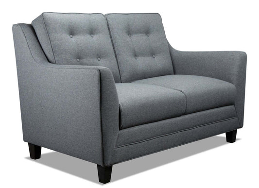 Novalee 57 po causeuse en tissu d’apparence lin avec accoudoirs évasés et capitonnage à boutons - grise