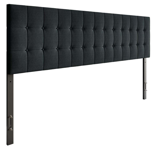 Tête de lit rembourrée Ellis en tissu anthracite, capitonné à boutons - King Size | Tête de lit rembourrée Ellis en tissu anthracite avec capitonnage à boutons - format très grand lit